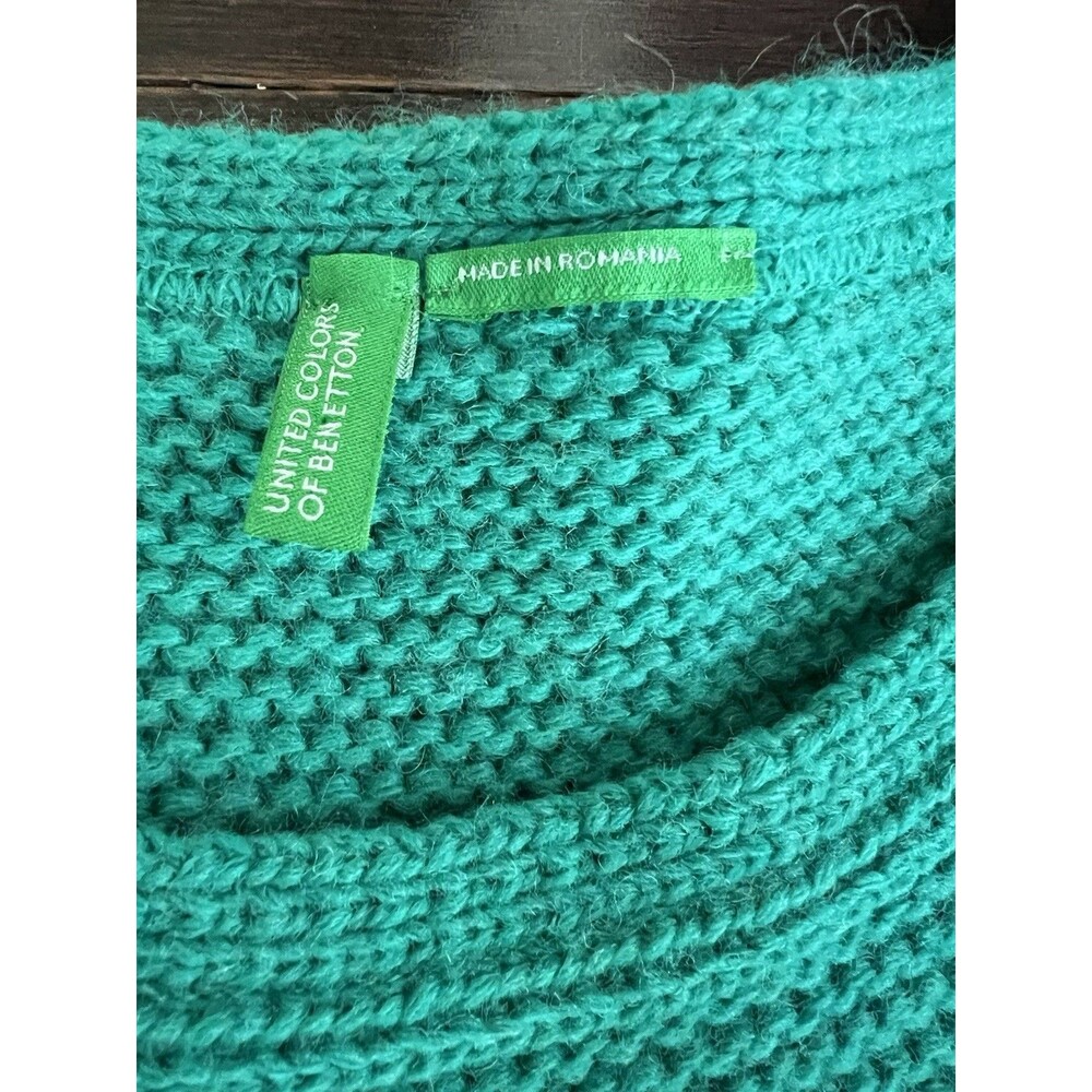 Benetton Girls M (7-8) Green Knit Sweater Dress Tunic Acrylic‎ Wool Cap Sleeve - Picture 2 of 8